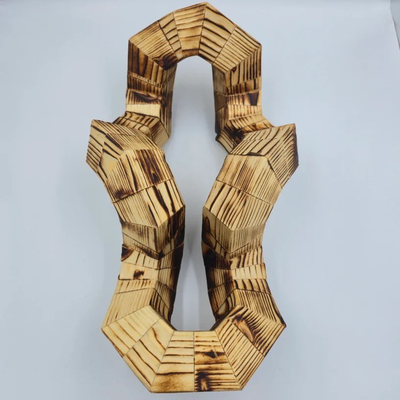 Abstract Blocks geometric wooden sculpture.
